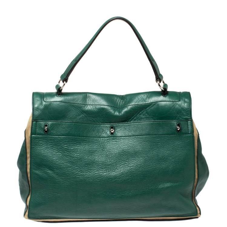 Pre Owned Saint Laurent Green Leather and Fabric Large Muse Two Bag