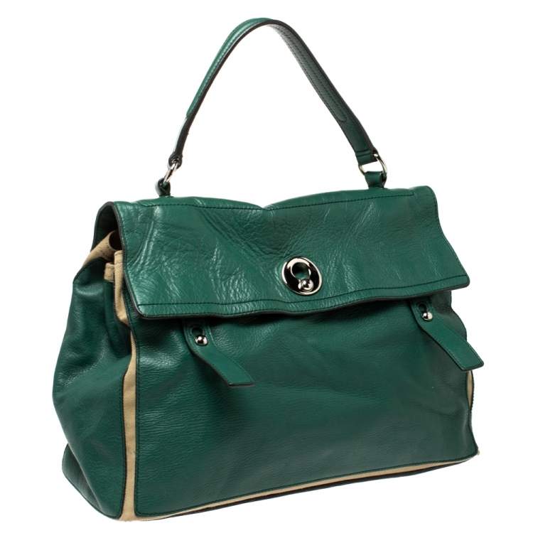 Pre Owned Saint Laurent Green Leather and Fabric Large Muse Two Bag