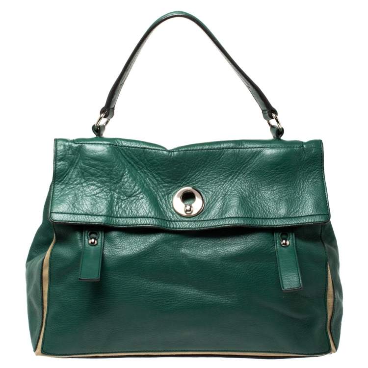 Pre Owned Saint Laurent Green Leather and Fabric Large Muse Two Bag
