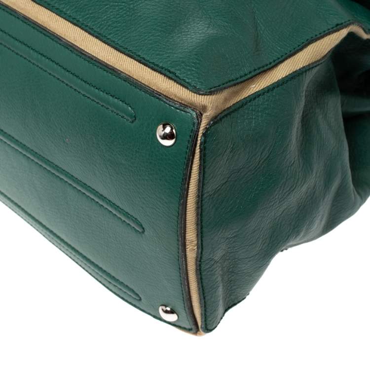 Pre Owned Saint Laurent Green Leather and Fabric Large Muse Two Bag