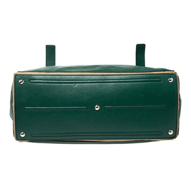 Pre Owned Saint Laurent Green Leather and Fabric Large Muse Two Bag