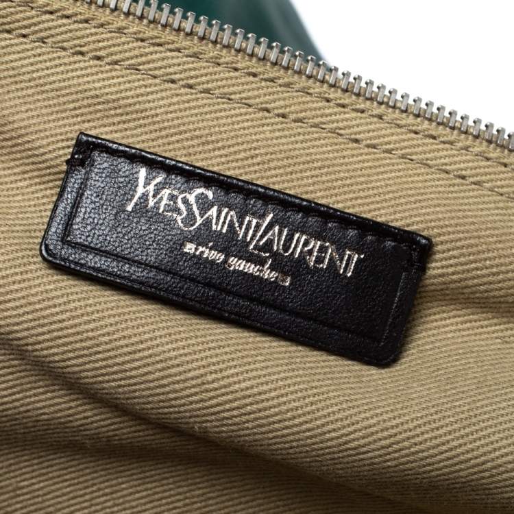 Pre Owned Saint Laurent Green Leather and Fabric Large Muse Two Bag