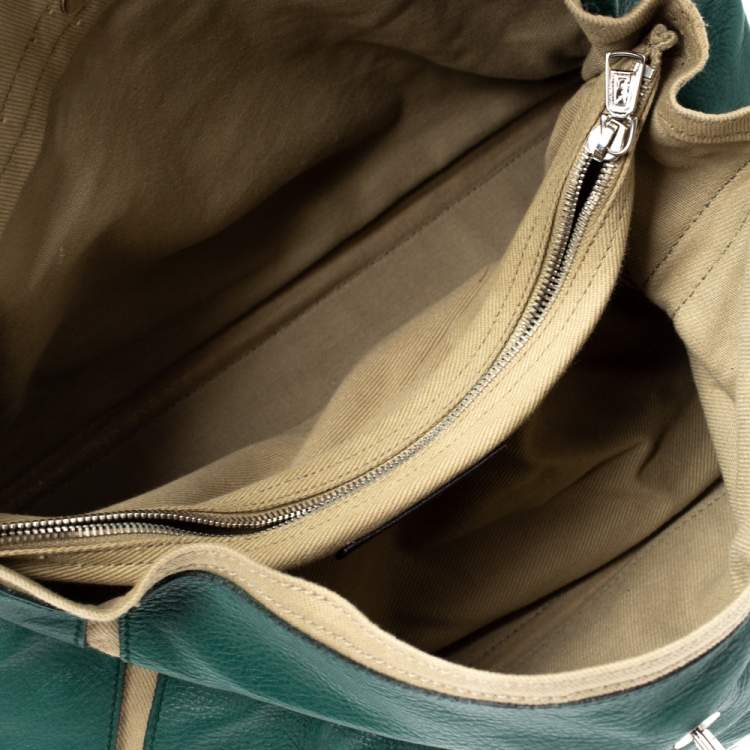 Pre Owned Saint Laurent Green Leather and Fabric Large Muse Two Bag