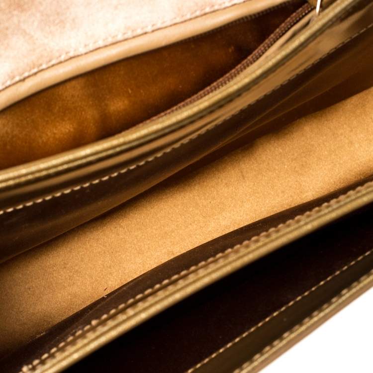 Pre Owned Saint Laurent Gold Patent Leather Medium Chyc Flap Bag