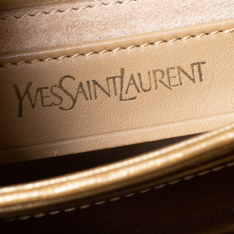 Pre Owned Saint Laurent Gold Patent Leather Medium Chyc Flap Bag