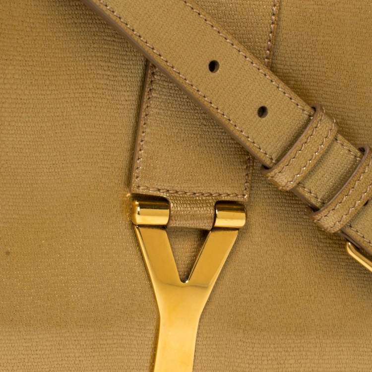 Pre Owned Saint Laurent Gold Patent Leather Medium Chyc Flap Bag