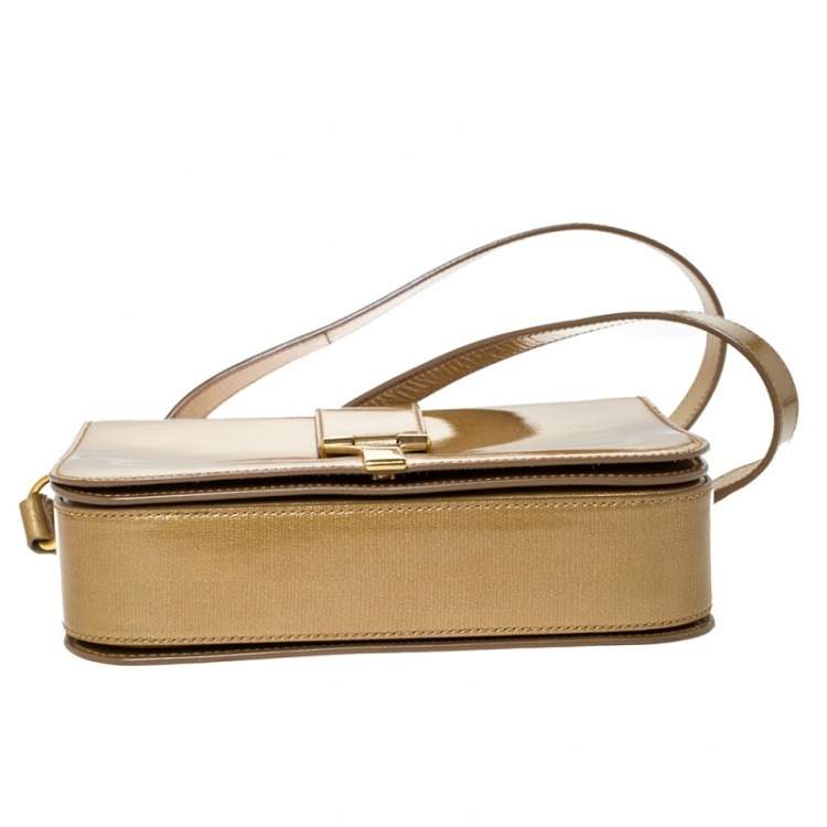 Pre Owned Saint Laurent Gold Patent Leather Medium Chyc Flap Bag
