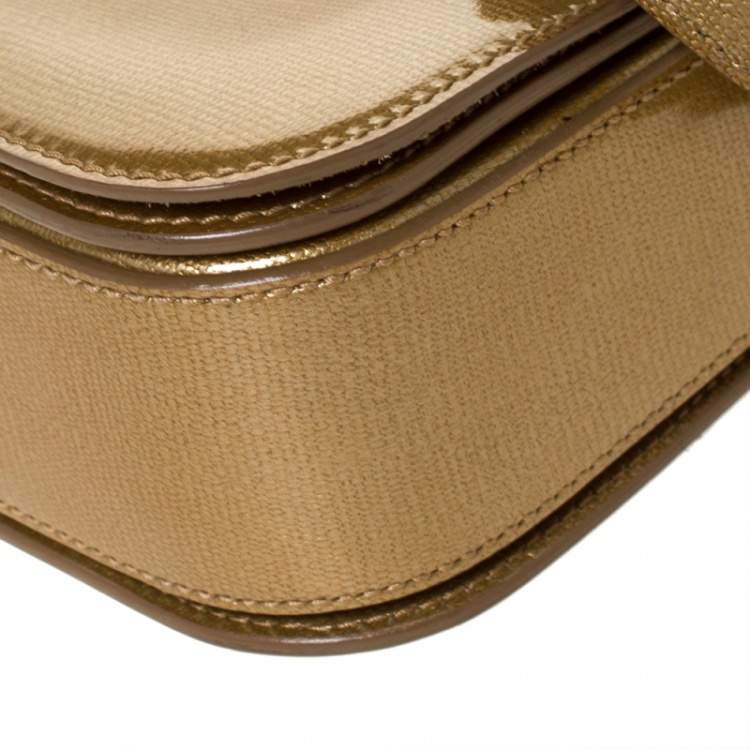 Pre Owned Saint Laurent Gold Patent Leather Medium Chyc Flap Bag