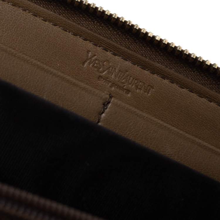 Pre Owned Saint Laurent Metallic Gold Grained Leather Zip Around Wallet