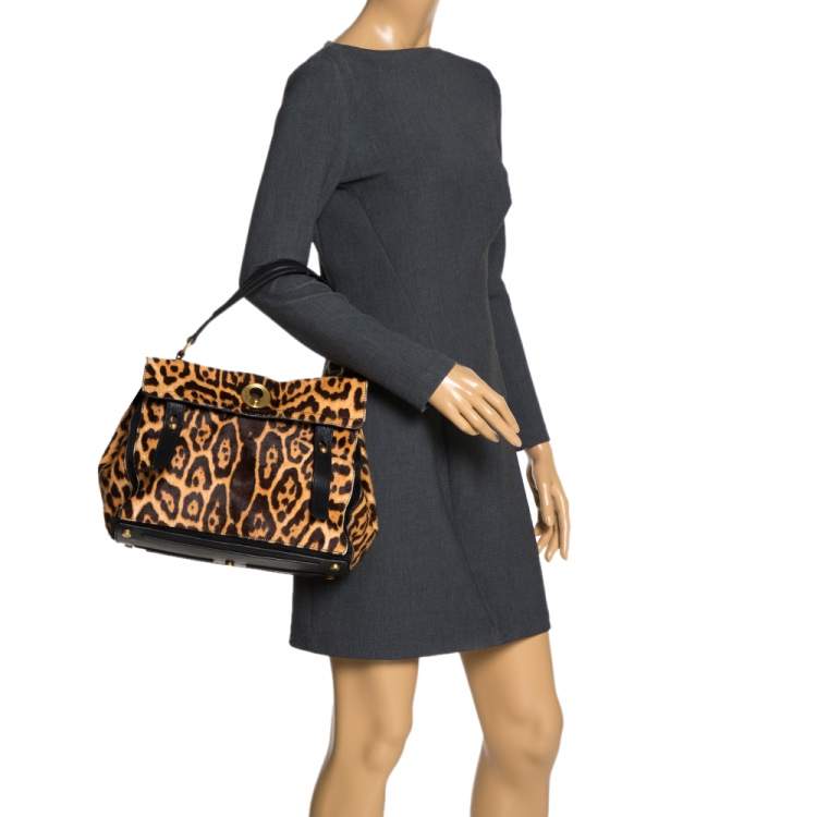 Pre Owned Saint Laurent Brown/Black Calfhair and Leather Medium Muse Two Satchel