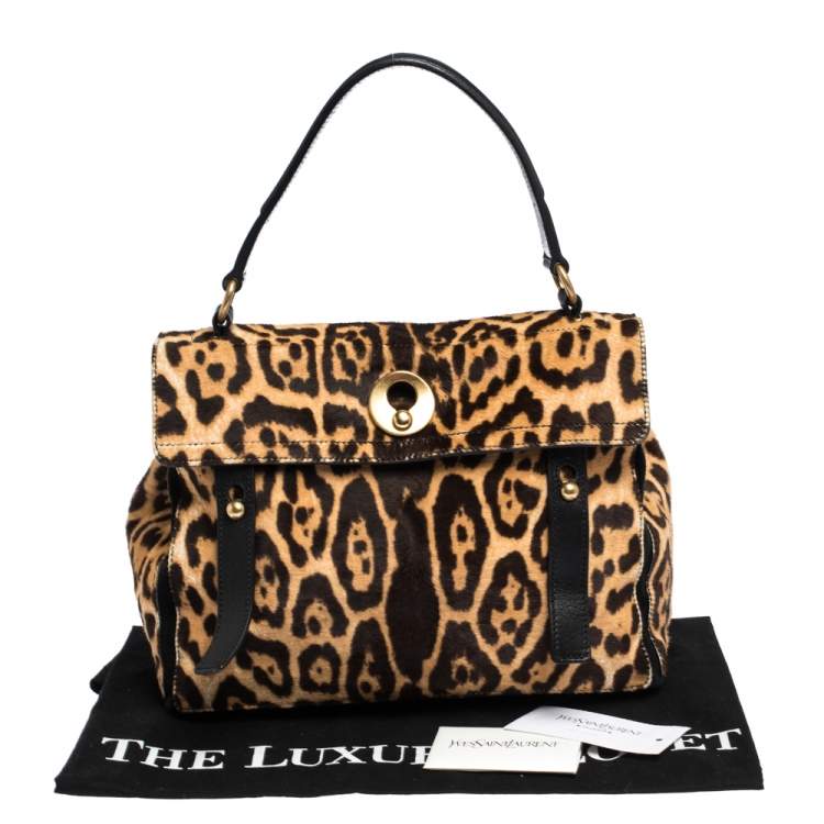 Pre Owned Saint Laurent Brown/Black Calfhair and Leather Medium Muse Two Satchel