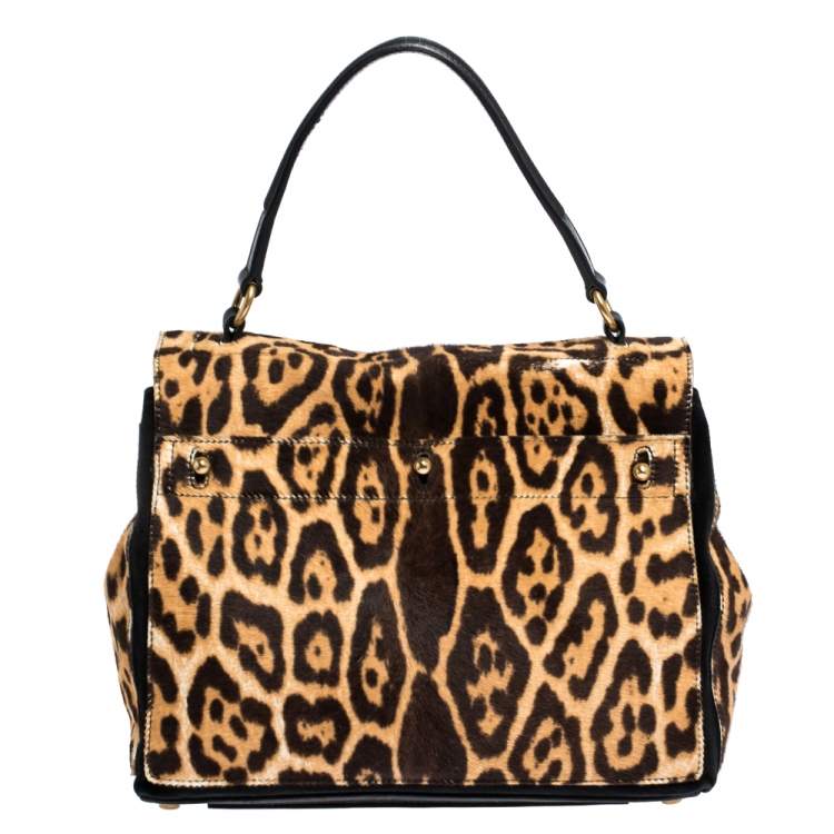 Pre Owned Saint Laurent Brown/Black Calfhair and Leather Medium Muse Two Satchel