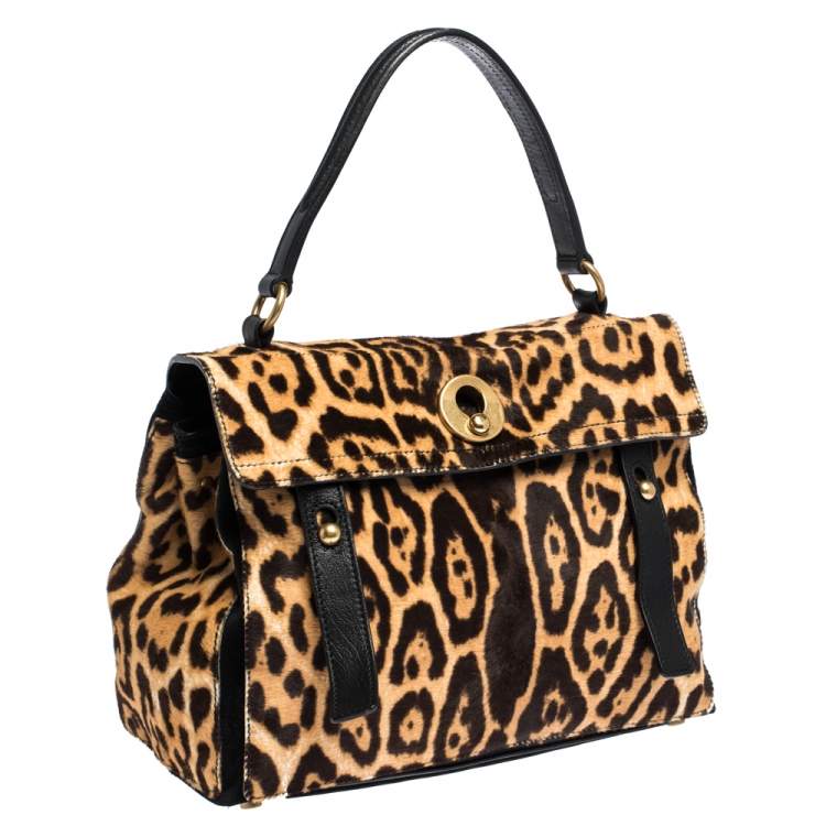 Pre Owned Saint Laurent Brown/Black Calfhair and Leather Medium Muse Two Satchel