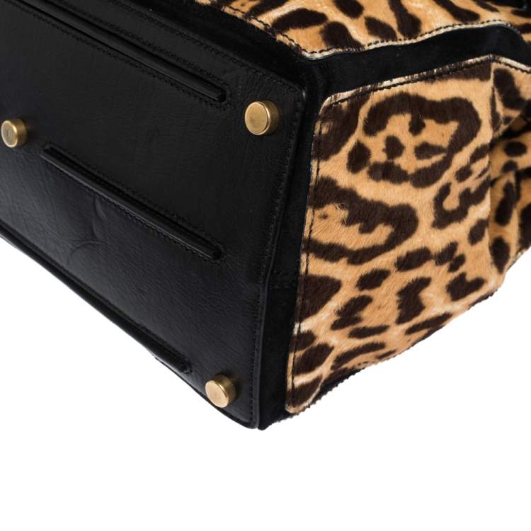 Pre Owned Saint Laurent Brown/Black Calfhair and Leather Medium Muse Two Satchel