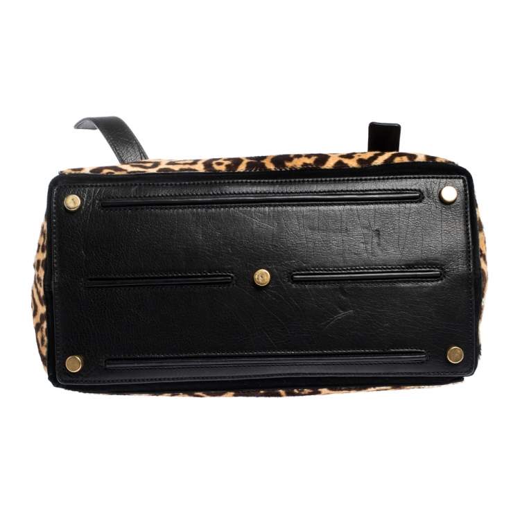 Pre Owned Saint Laurent Brown/Black Calfhair and Leather Medium Muse Two Satchel