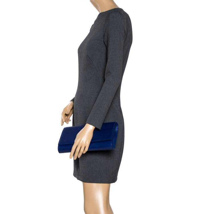 Pre Owned Saint Laurent Paris Blue Leather Y-Ligne Clutch