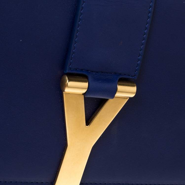 Pre Owned Saint Laurent Paris Blue Leather Y-Ligne Clutch