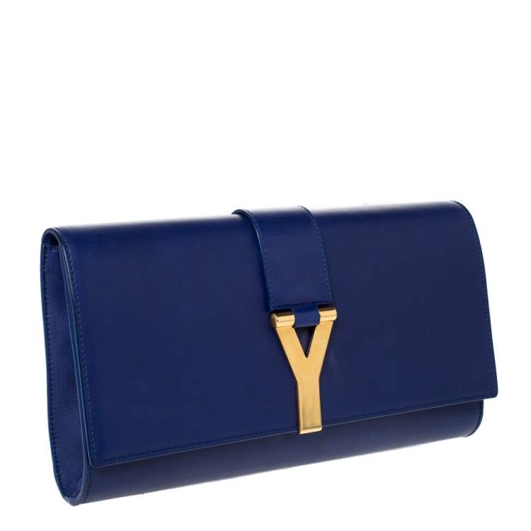 Pre Owned Saint Laurent Paris Blue Leather Y-Ligne Clutch