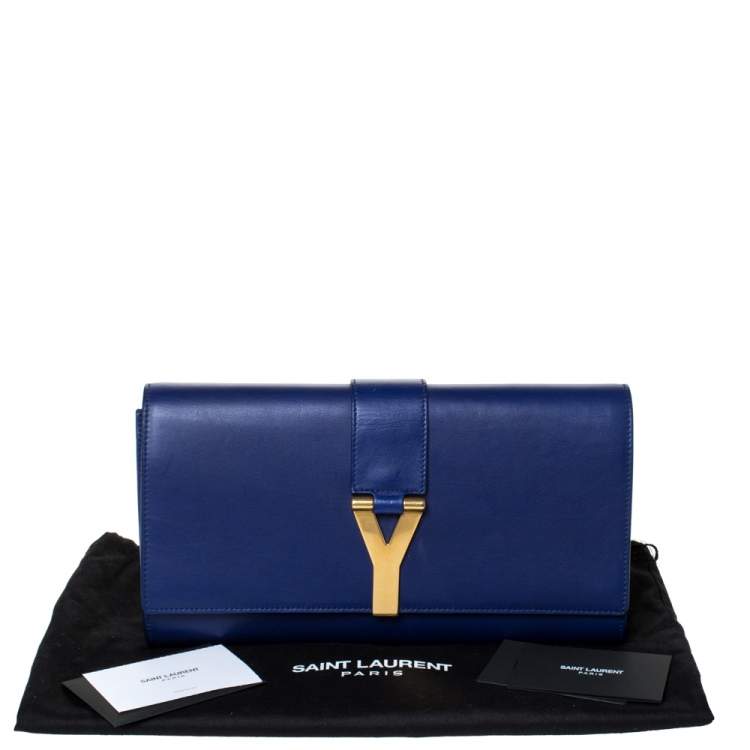 Pre Owned Saint Laurent Paris Blue Leather Y-Ligne Clutch
