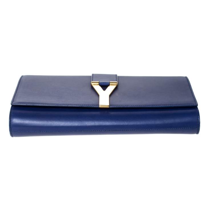 Pre Owned Saint Laurent Paris Blue Leather Y-Ligne Clutch