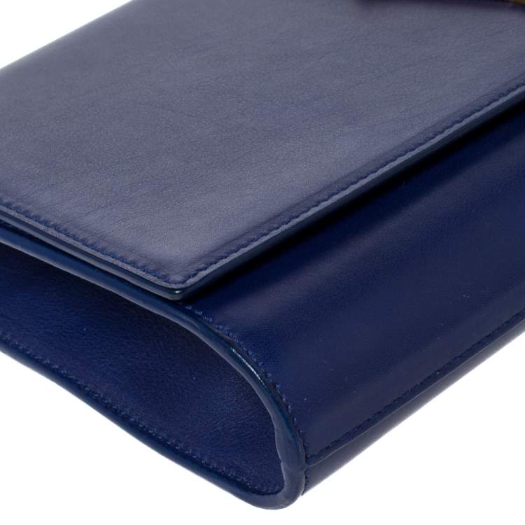 Pre Owned Saint Laurent Paris Blue Leather Y-Ligne Clutch