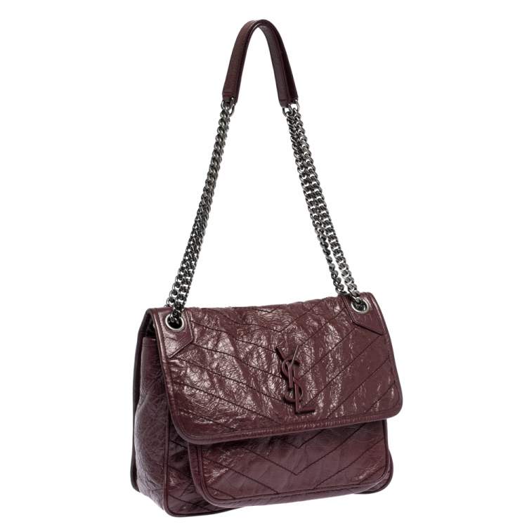 Pre Owned Saint Laurent Burgundy Aged Leather Medium Niki Shoulder Bag