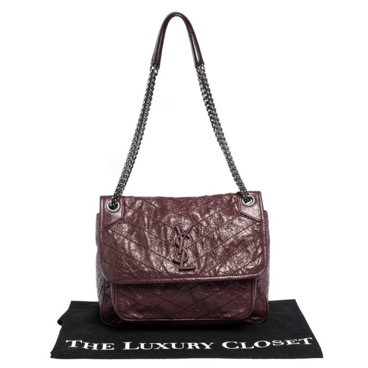Pre Owned Saint Laurent Burgundy Aged Leather Medium Niki Shoulder Bag
