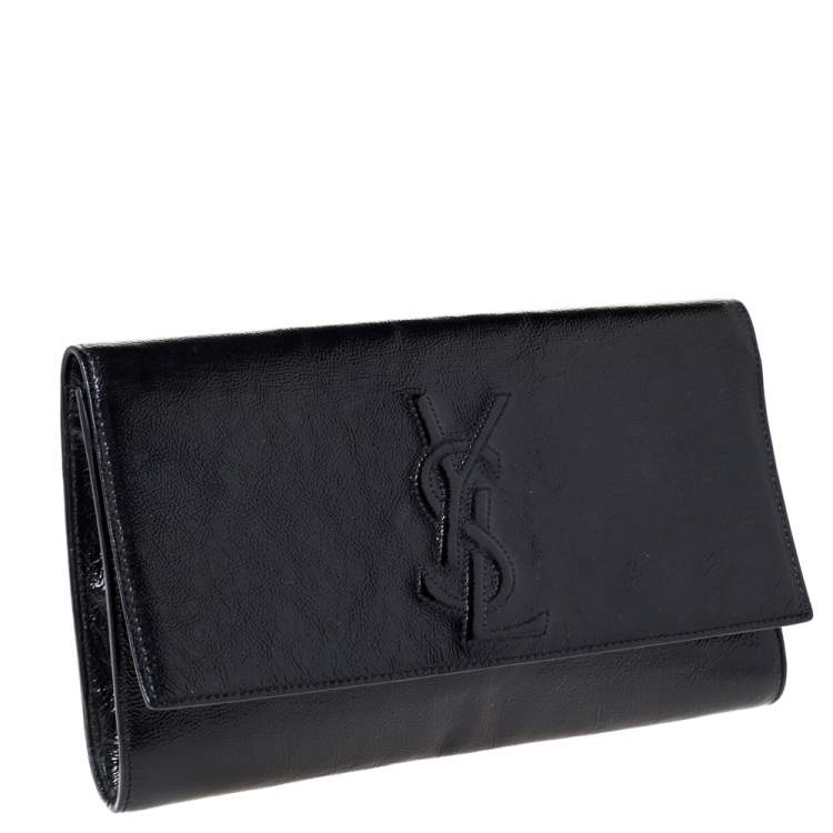Pre Owned Saint Laurent Dark Grey Patent Leather Belle De Jour Flap Clutch
