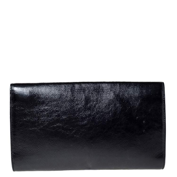 Pre Owned Saint Laurent Dark Grey Patent Leather Belle De Jour Flap Clutch