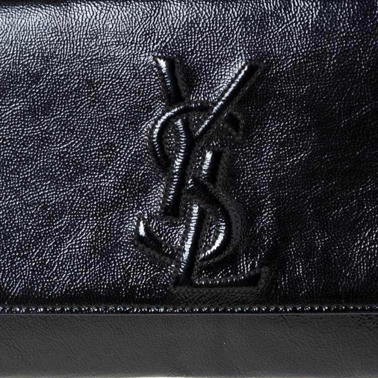 Pre Owned Saint Laurent Dark Grey Patent Leather Belle De Jour Flap Clutch