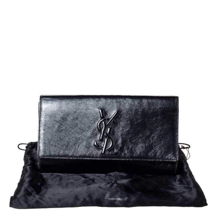 dark grey patent clutch bag