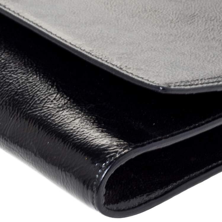Pre Owned Saint Laurent Dark Grey Patent Leather Belle De Jour Flap Clutch