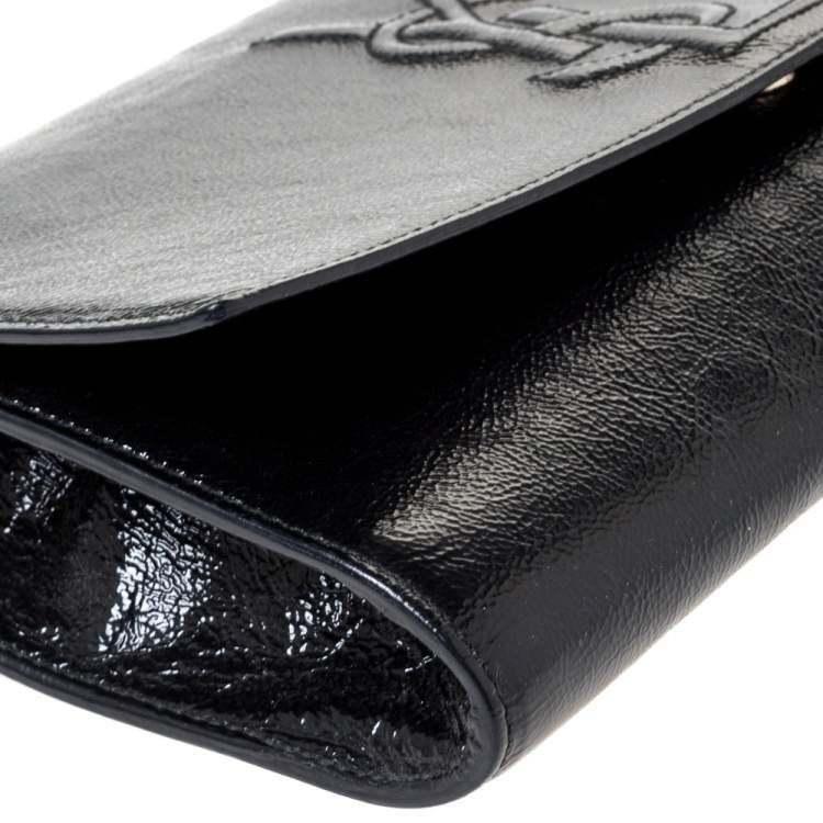Pre Owned Saint Laurent Dark Grey Patent Leather Belle De Jour Flap Clutch