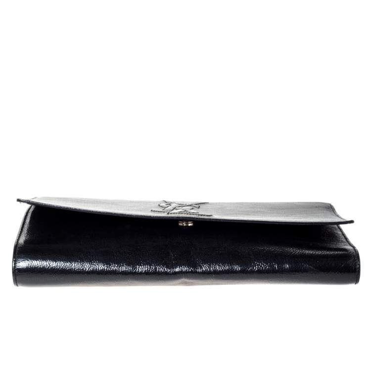 Pre Owned Saint Laurent Dark Grey Patent Leather Belle De Jour Flap Clutch