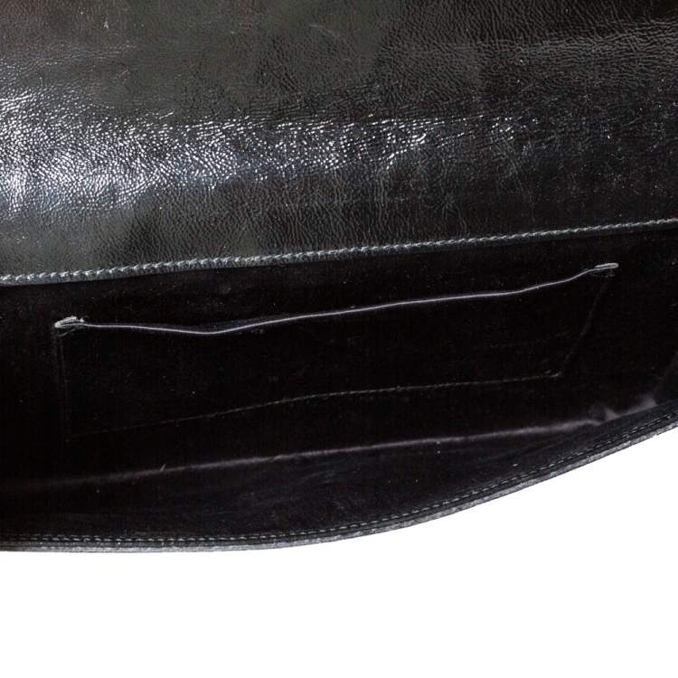 Pre Owned Saint Laurent Dark Grey Patent Leather Belle De Jour Flap Clutch