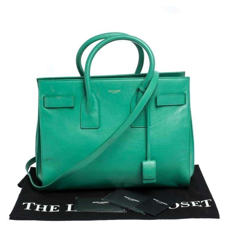 Pre Owned Saint Laurent Green Leather Small Classic Sac De Jour Tote