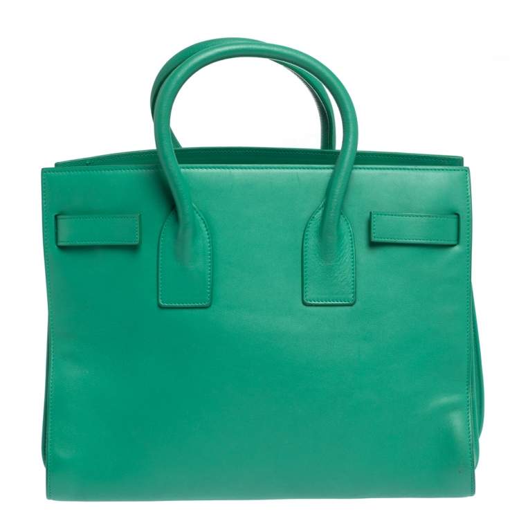 Pre Owned Saint Laurent Green Leather Small Classic Sac De Jour Tote