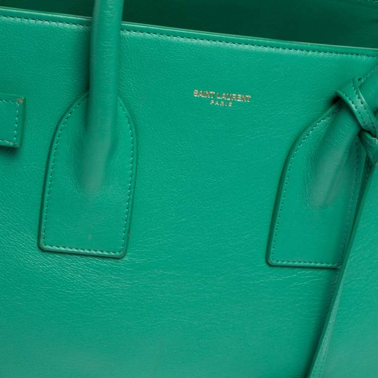 Pre Owned Saint Laurent Green Leather Small Classic Sac De Jour Tote