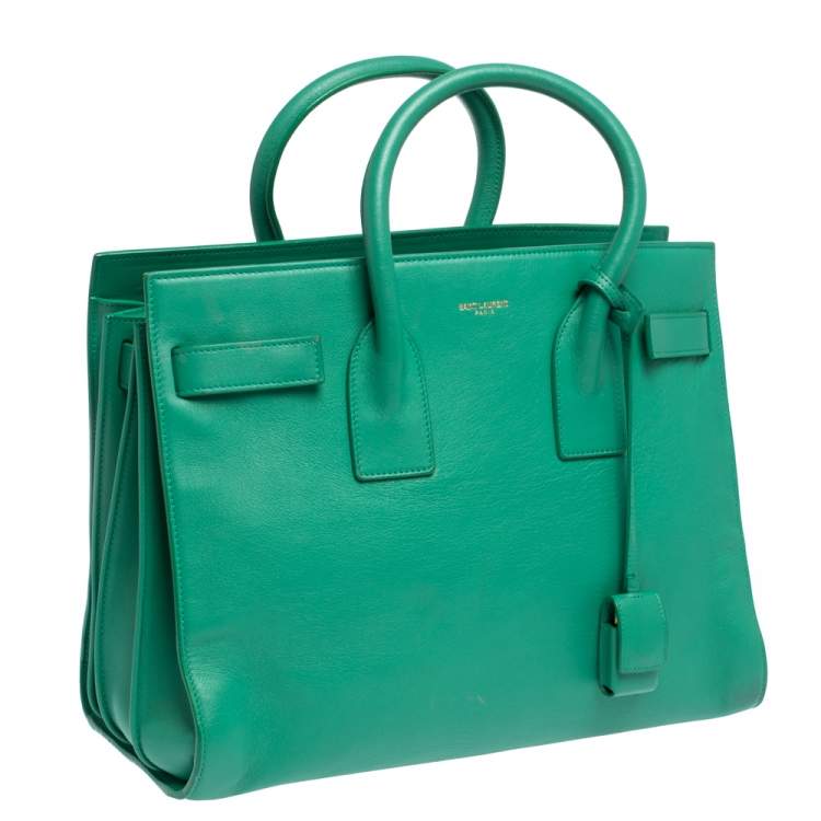 Pre Owned Saint Laurent Green Leather Small Classic Sac De Jour Tote