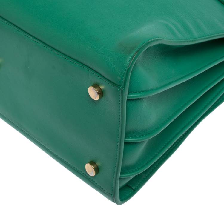 Pre Owned Saint Laurent Green Leather Small Classic Sac De Jour Tote