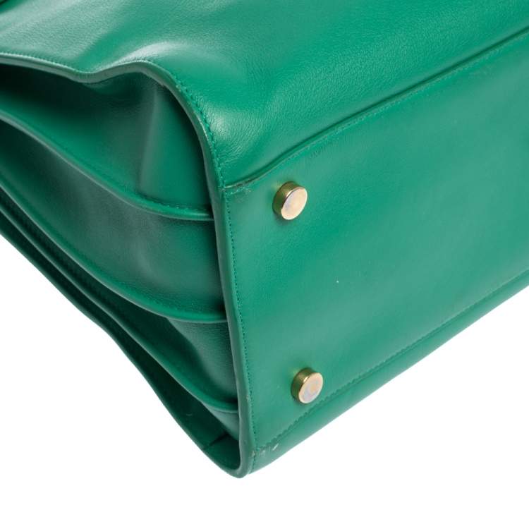 Pre Owned Saint Laurent Green Leather Small Classic Sac De Jour Tote