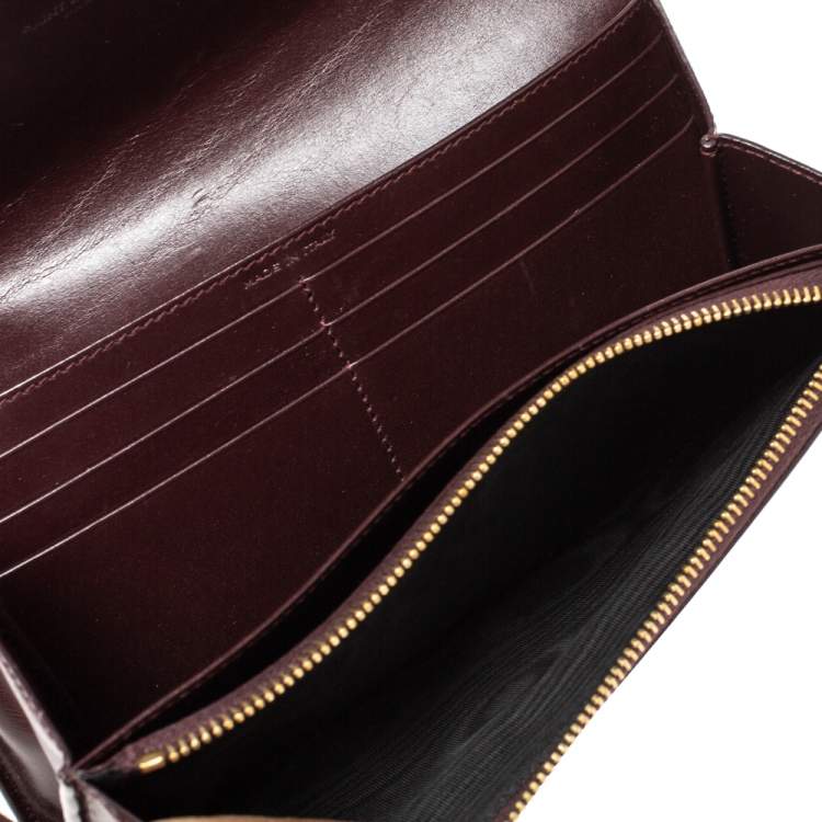 Pre Owned Saint Laurent Burgundy Leather Marquage Continental Flap Wallet