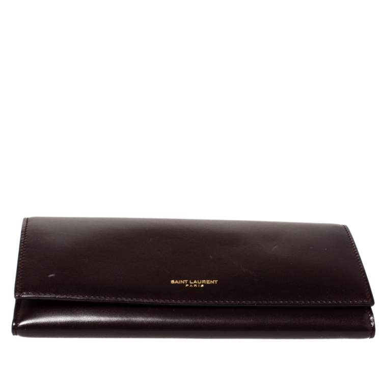 Pre Owned Saint Laurent Burgundy Leather Marquage Continental Flap Wallet