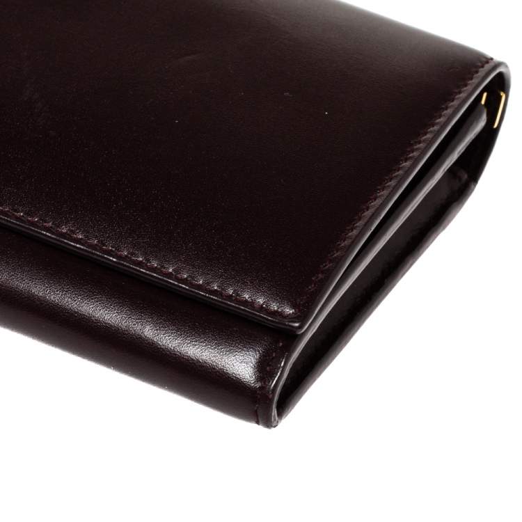 Pre Owned Saint Laurent Burgundy Leather Marquage Continental Flap Wallet