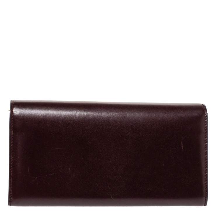 Pre Owned Saint Laurent Burgundy Leather Marquage Continental Flap Wallet