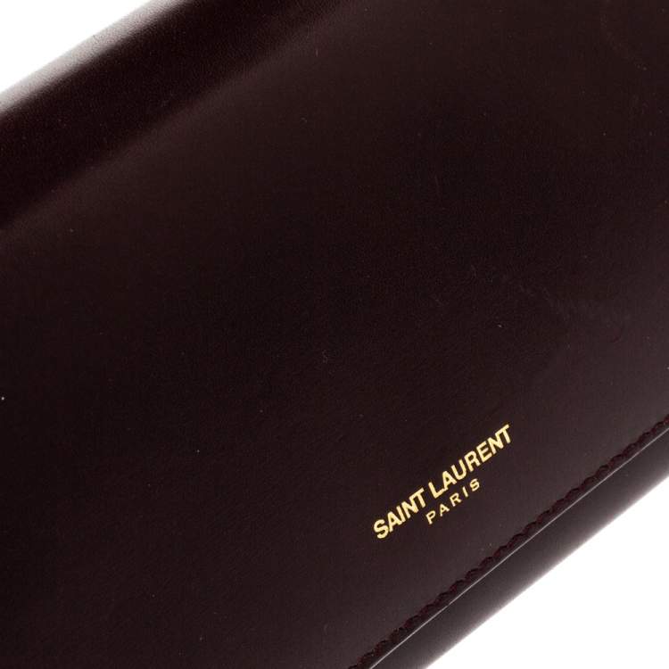 Pre Owned Saint Laurent Burgundy Leather Marquage Continental Flap Wallet