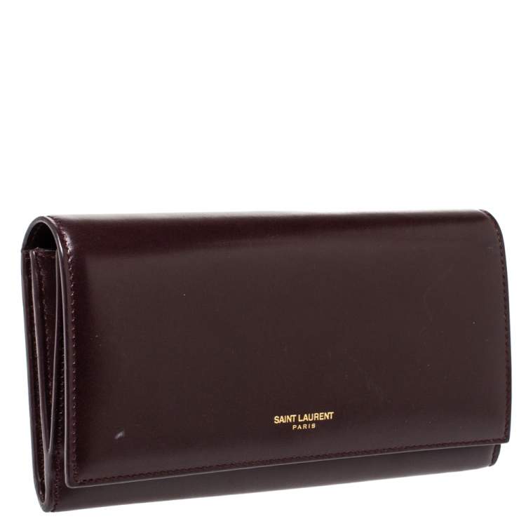 Pre Owned Saint Laurent Burgundy Leather Marquage Continental Flap Wallet