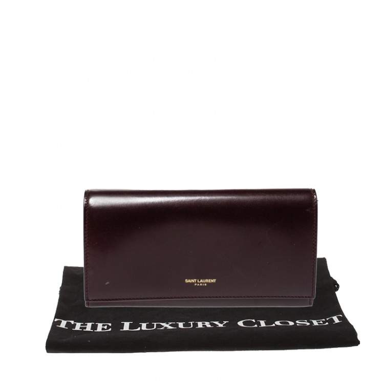 Pre Owned Saint Laurent Burgundy Leather Marquage Continental Flap Wallet