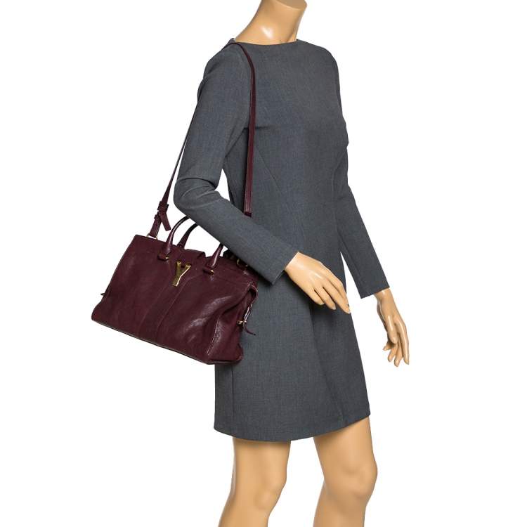 Pre Owned Saint Laurent Paris Burgundy Leather Small Cabas Chyc Tote