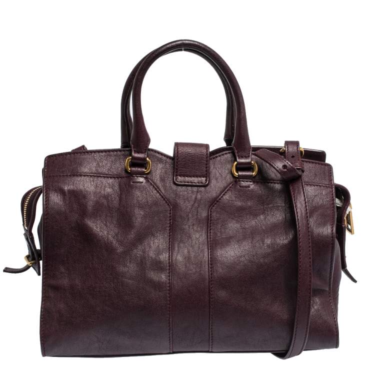 Pre Owned Saint Laurent Paris Burgundy Leather Small Cabas Chyc Tote